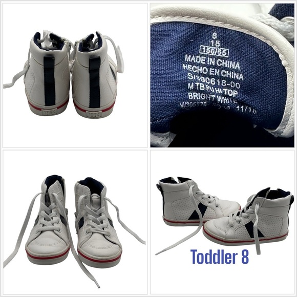 Old Navy Other - Kids Boys Old Navy 8 Toddler White Shoes Ankle Faux Leather High Top Lace Up